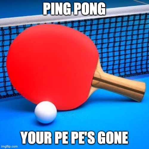 PE PE GONE | PING PONG; YOUR PE PE'S GONE | image tagged in pee | made w/ Imgflip meme maker