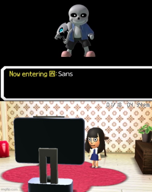 I'll Get the Sans Mii Costume Some Day. | image tagged in mii staring at a tv | made w/ Imgflip meme maker
