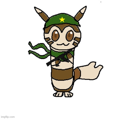 tthis is milk, hes a platoon leader in the furret spec ops he leads 50 soldiers, 35 furrets and 15 vaporeon (Mod note: Nice draw | image tagged in furret army,furret,pokemon,military | made w/ Imgflip meme maker