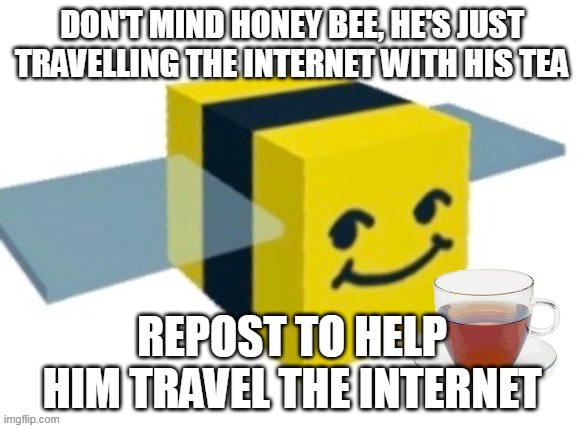 Melon with tea | DON'T MIND HONEY BEE, HE'S JUST TRAVELLING THE INTERNET WITH HIS TEA; REPOST TO HELP HIM TRAVEL THE INTERNET | image tagged in melon with tea | made w/ Imgflip meme maker