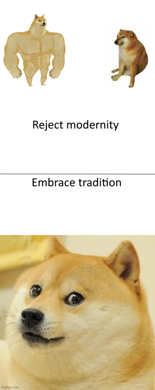 Back to basics | image tagged in memes,buff doge vs cheems,reject modernity embrace tradition,doge | made w/ Imgflip meme maker