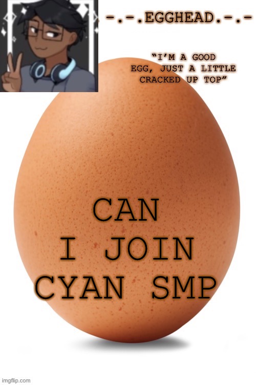 Egghead temp (definetley made by egghead. Definetly not Spiro... | CAN I JOIN CYAN SMP | image tagged in egghead temp definetley made by egghead definetly not spiro | made w/ Imgflip meme maker