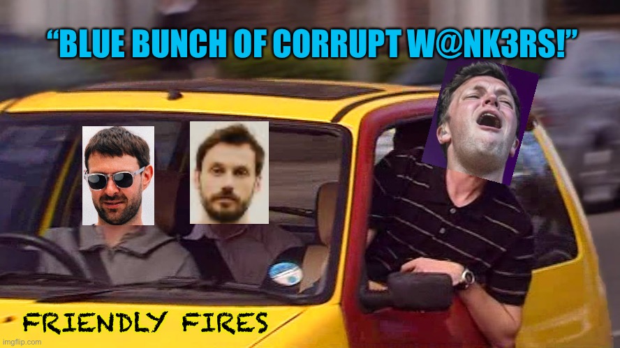 How the band Friendly Fires describe U.K. Conservatives after stealing their song | “BLUE BUNCH OF CORRUPT W@NK3RS!”; FRIENDLY FIRES | image tagged in bus wankers,uk,conservatives,corrupt | made w/ Imgflip meme maker