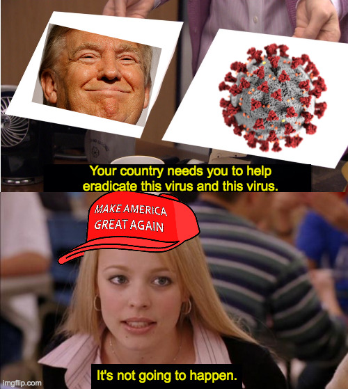Our country needs us to reinvest heavily in education. | Your country needs you to help
eradicate this virus and this virus. It's not going to happen. | image tagged in memes,trump virus,education,budget matters,is it going to happen | made w/ Imgflip meme maker