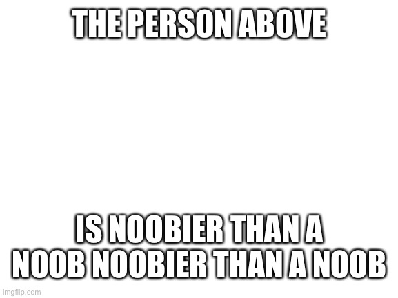 Blank White Template | THE PERSON ABOVE; IS NOOBIER THAN A NOOB NOOBIER THAN A NOOB | image tagged in blank white template | made w/ Imgflip meme maker