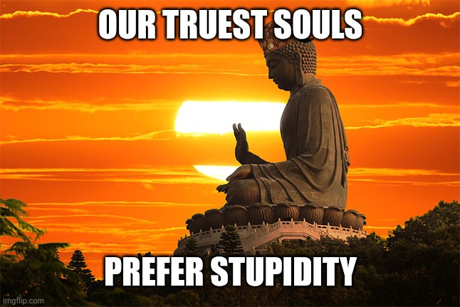 buddha | OUR TRUEST SOULS PREFER STUPIDITY | image tagged in buddha | made w/ Imgflip meme maker