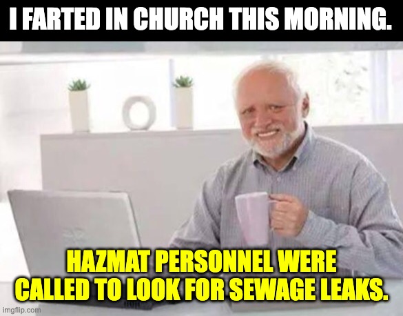 Say a prayer | I FARTED IN CHURCH THIS MORNING. HAZMAT PERSONNEL WERE CALLED TO LOOK FOR SEWAGE LEAKS. | image tagged in harold | made w/ Imgflip meme maker