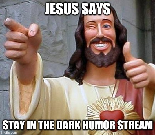 Jesus thanks you | JESUS SAYS STAY IN THE DARK HUMOR STREAM | image tagged in jesus thanks you | made w/ Imgflip meme maker