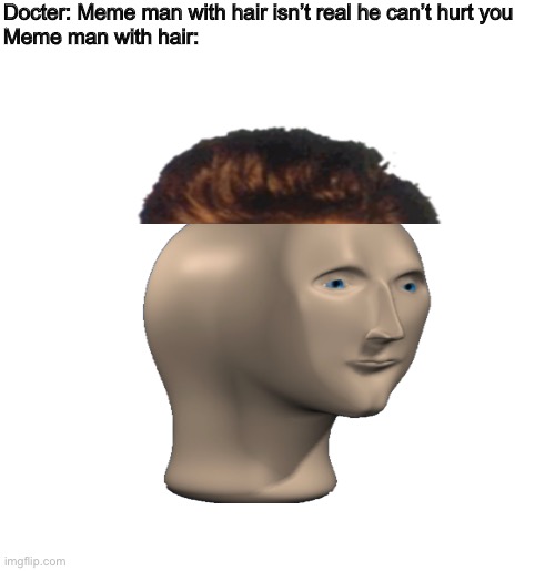 Docter: Meme man with hair isn’t real he can’t hurt you

Meme man with hair: | image tagged in memes | made w/ Imgflip meme maker