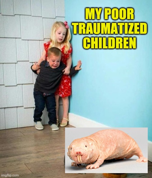 Children scared of rabbit | MY POOR TRAUMATIZED CHILDREN | image tagged in children scared of rabbit | made w/ Imgflip meme maker