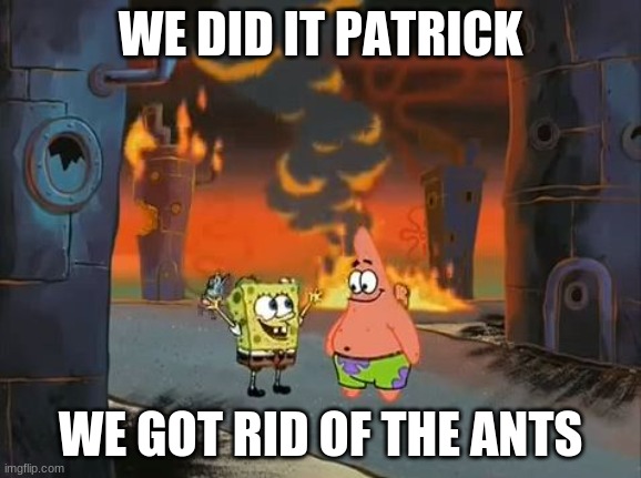 "We did it, Patrick! We saved the City!" | WE DID IT PATRICK WE GOT RID OF THE ANTS | image tagged in we did it patrick we saved the city | made w/ Imgflip meme maker