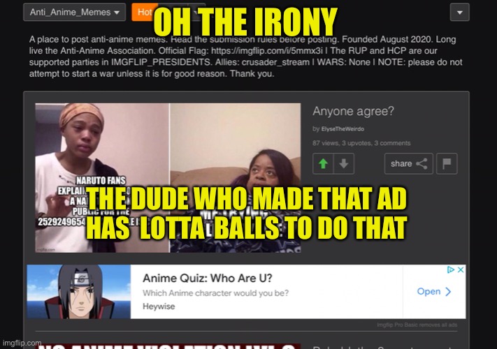 BRUH | OH THE IRONY; THE DUDE WHO MADE THAT AD HAS  LOTTA  BALLS TO DO THAT | image tagged in bruh | made w/ Imgflip meme maker