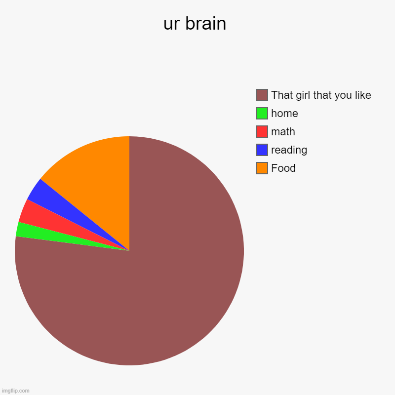 ur brain | Food, reading, math, home, That girl that you like | image tagged in charts,pie charts | made w/ Imgflip chart maker