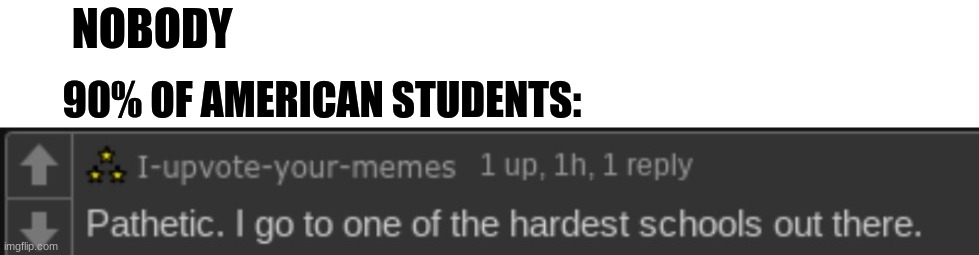 we all think that | NOBODY; 90% OF AMERICAN STUDENTS: | image tagged in comments,memes,funny,school | made w/ Imgflip meme maker