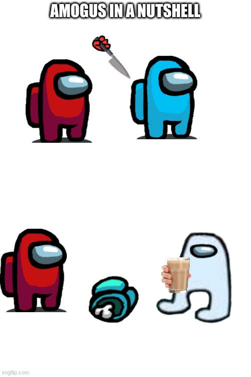 Blank White Template | AMOGUS IN A NUTSHELL | image tagged in i was bored,why are you reading this,amogus,drinking choccy milk,memes,dumb | made w/ Imgflip meme maker
