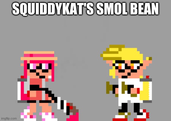 Squiddykat and Emperor in my custom 8 bit splatoon sprites | SQUIDDYKAT'S SMOL BEAN | image tagged in splatoon 2 | made w/ Imgflip meme maker