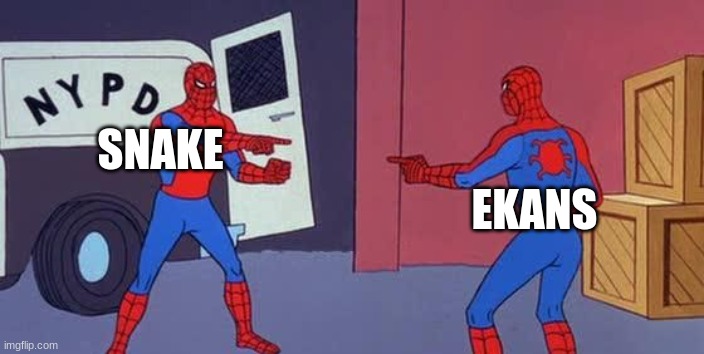 pokemon be like | SNAKE; EKANS | image tagged in spider man double | made w/ Imgflip meme maker
