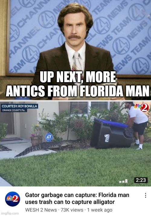  UP NEXT, MORE ANTICS FROM FLORIDA MAN | image tagged in memes,ron burgundy | made w/ Imgflip meme maker