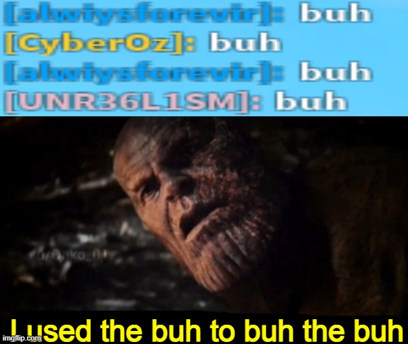buh | I used the buh to buh the buh | image tagged in thanos i used the stones to destroy the stones,roblox,stupid,funny,meme | made w/ Imgflip meme maker