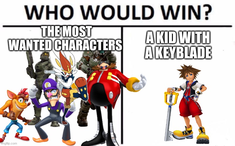 Who Would Win? | THE MOST WANTED CHARACTERS; A KID WITH A KEYBLADE | image tagged in memes,who would win,super smash bros,kingdom hearts | made w/ Imgflip meme maker