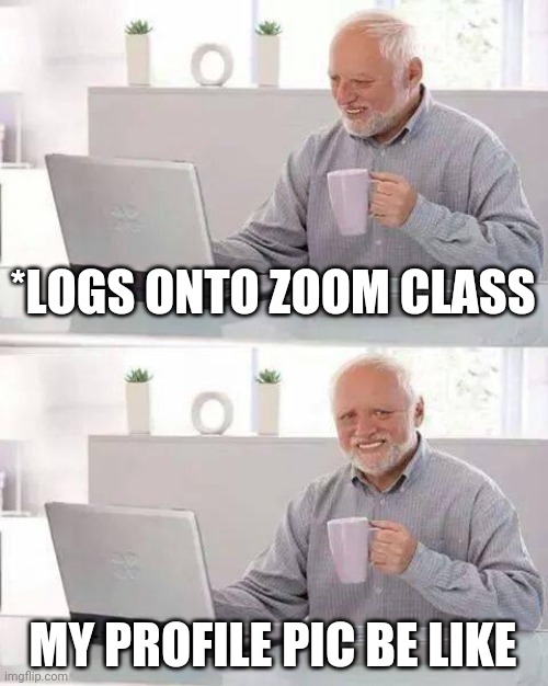 Hide the Pain Harold | *LOGS ONTO ZOOM CLASS; MY PROFILE PIC BE LIKE | image tagged in memes,hide the pain harold,zoom,school | made w/ Imgflip meme maker