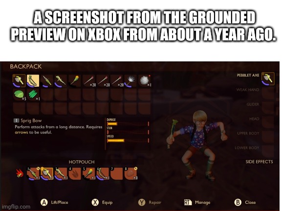 Completely normal teen boy from the hit game, Floored, now available for purchase on download on the Xbox One. | A SCREENSHOT FROM THE GROUNDED PREVIEW ON XBOX FROM ABOUT A YEAR AGO. | image tagged in gaming,grounded | made w/ Imgflip meme maker