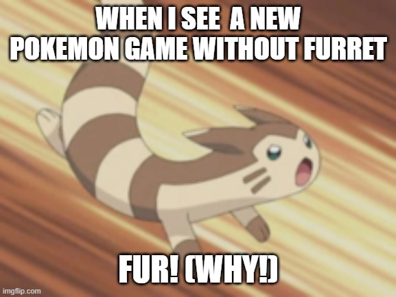 seriously | WHEN I SEE  A NEW POKEMON GAME WITHOUT FURRET; FUR! (WHY!) | image tagged in angry furret | made w/ Imgflip meme maker