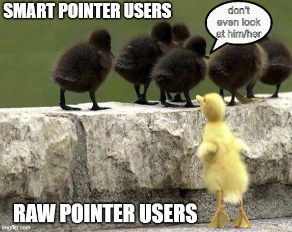 Don't even look | don't even look at him/her; SMART POINTER USERS; RAW POINTER USERS | image tagged in excluded,cxx,cplusplus,programming,programmers,coding | made w/ Imgflip meme maker