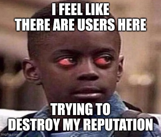 High | I FEEL LIKE THERE ARE USERS HERE; TRYING TO DESTROY MY REPUTATION | image tagged in high kid | made w/ Imgflip meme maker