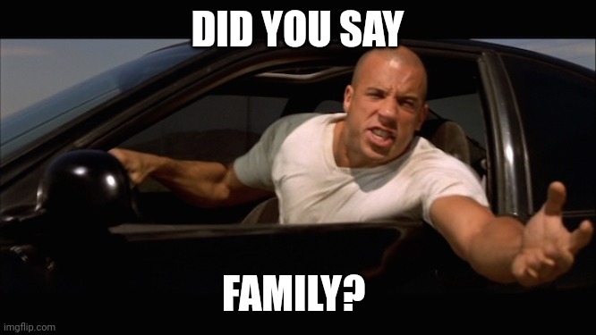dominic toretto fast and furious | DID YOU SAY; FAMILY? | image tagged in dominic toretto fast and furious | made w/ Imgflip meme maker