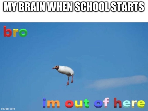byeeeeee brain have a nice day! | MY BRAIN WHEN SCHOOL STARTS | image tagged in bro im out of here | made w/ Imgflip meme maker