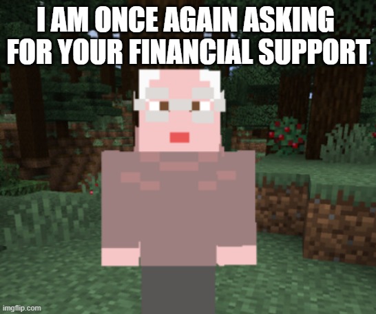 i am once again asking for your financial support | I AM ONCE AGAIN ASKING 
FOR YOUR FINANCIAL SUPPORT | image tagged in i am once again asking for your financial support - minecraft | made w/ Imgflip meme maker