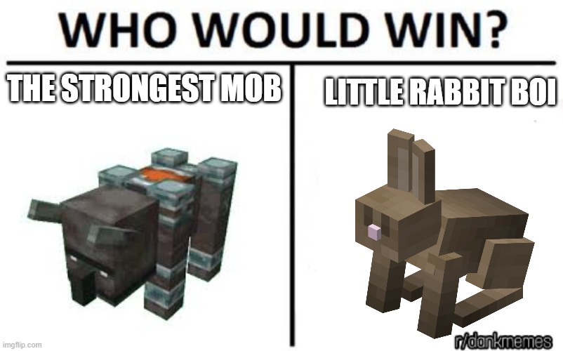 who is gonna win? | LITTLE RABBIT BOI; THE STRONGEST MOB | image tagged in who would win,minecraft,memes,funny | made w/ Imgflip meme maker