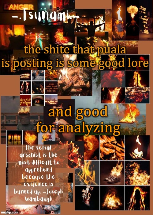 also gn i'm drowsy asf | the shite that puala is posting is some good lore; and good for analyzing | image tagged in arson | made w/ Imgflip meme maker