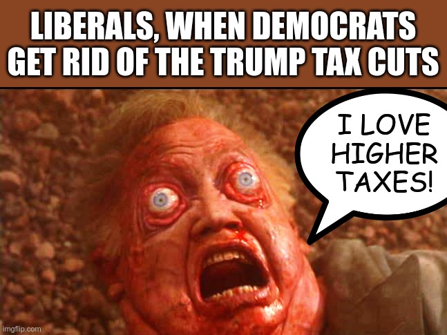 It is what they asked for, after all | LIBERALS, WHEN DEMOCRATS GET RID OF THE TRUMP TAX CUTS; I LOVE HIGHER TAXES! | image tagged in cohaagen dying | made w/ Imgflip meme maker