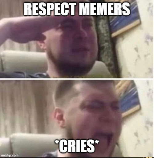 Crying salute | RESPECT MEMERS *CRIES* | image tagged in crying salute | made w/ Imgflip meme maker