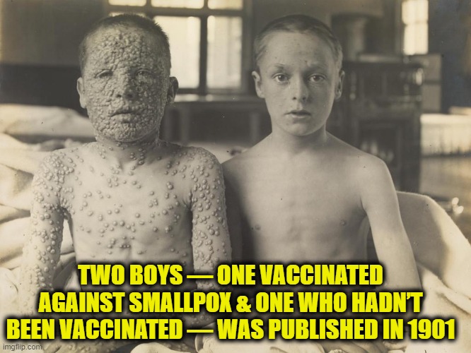 TWO BOYS — ONE VACCINATED AGAINST SMALLPOX & ONE WHO HADN’T BEEN VACCINATED — WAS PUBLISHED IN 1901 | made w/ Imgflip meme maker