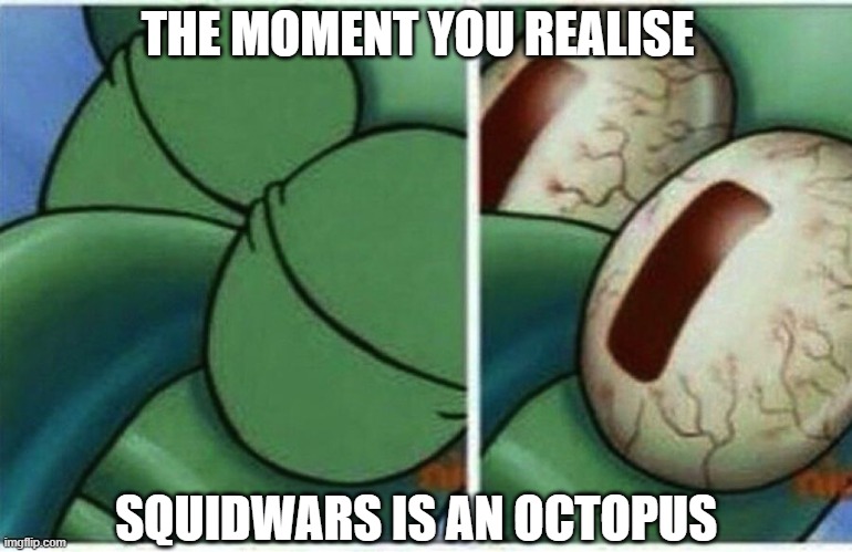 Squidward | THE MOMENT YOU REALISE; SQUIDWARS IS AN OCTOPUS | image tagged in squidward | made w/ Imgflip meme maker