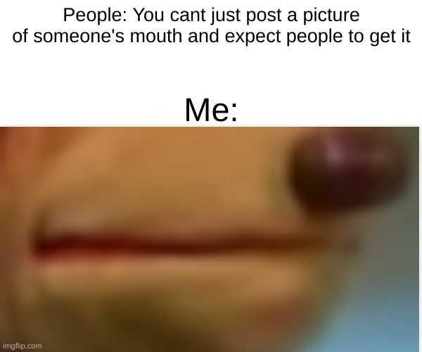 this is a little too easy | People: You cant just post a picture of someone's mouth and expect people to get it; Me: | image tagged in memes | made w/ Imgflip meme maker