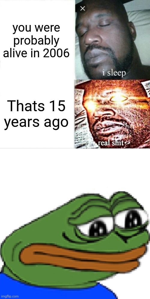 Why... how... *cries* | you were probably alive in 2006; Thats 15 years ago | image tagged in memes,sleeping shaq,sadge | made w/ Imgflip meme maker