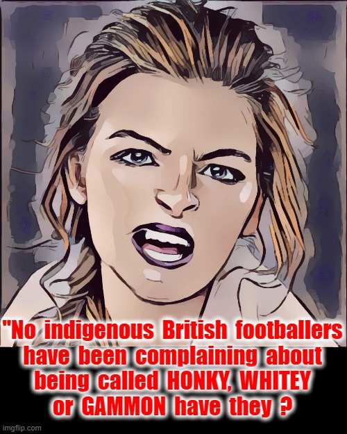 No complaints ! | "No  indigenous  British  footballers
have  been  complaining  about
being  called  HONKY,  WHITEY
or  GAMMON  have  they  ? | image tagged in england football | made w/ Imgflip meme maker