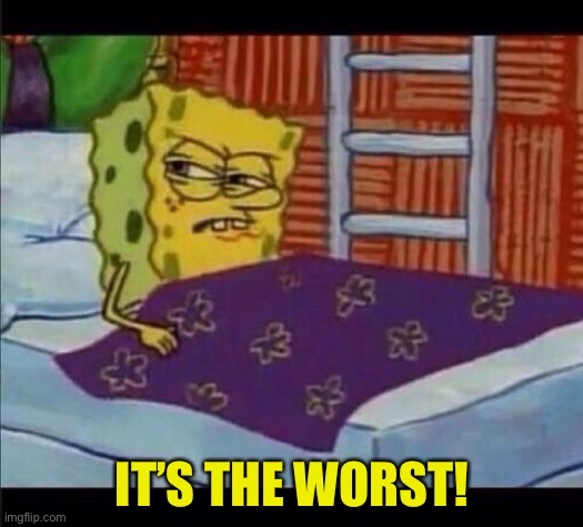 SpongeBob waking up  | IT’S THE WORST! | image tagged in spongebob waking up | made w/ Imgflip meme maker