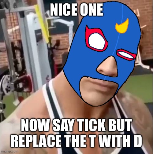 El Primo eyebrow | NICE ONE; NOW SAY TICK BUT REPLACE THE T WITH D | image tagged in el primo eyebrow | made w/ Imgflip meme maker