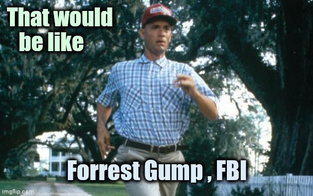 run forrest run | That would
   be like Forrest Gump , FBI | image tagged in run forrest run | made w/ Imgflip meme maker