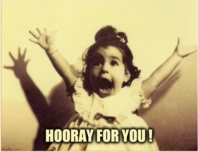 hooray | HOORAY FOR YOU ! | image tagged in hooray | made w/ Imgflip meme maker