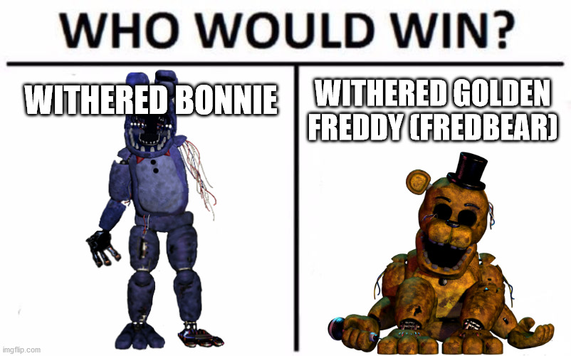 Who Would Win? Meme | WITHERED BONNIE; WITHERED GOLDEN FREDDY (FREDBEAR) | image tagged in memes,who would win | made w/ Imgflip meme maker