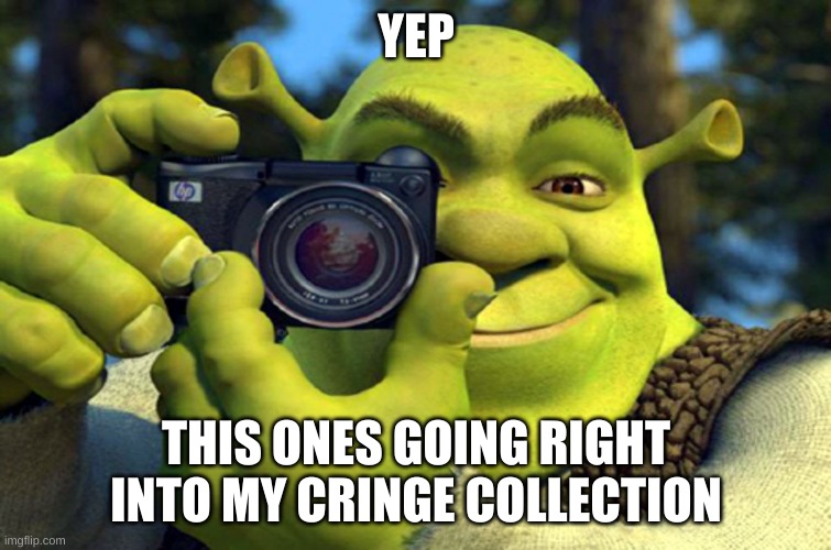 shrek camera | YEP THIS ONES GOING RIGHT INTO MY CRINGE COLLECTION | image tagged in shrek camera | made w/ Imgflip meme maker