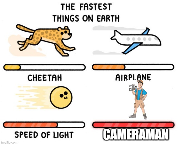 fastest thing possible | CAMERAMAN | image tagged in fastest thing possible,carmeraman | made w/ Imgflip meme maker