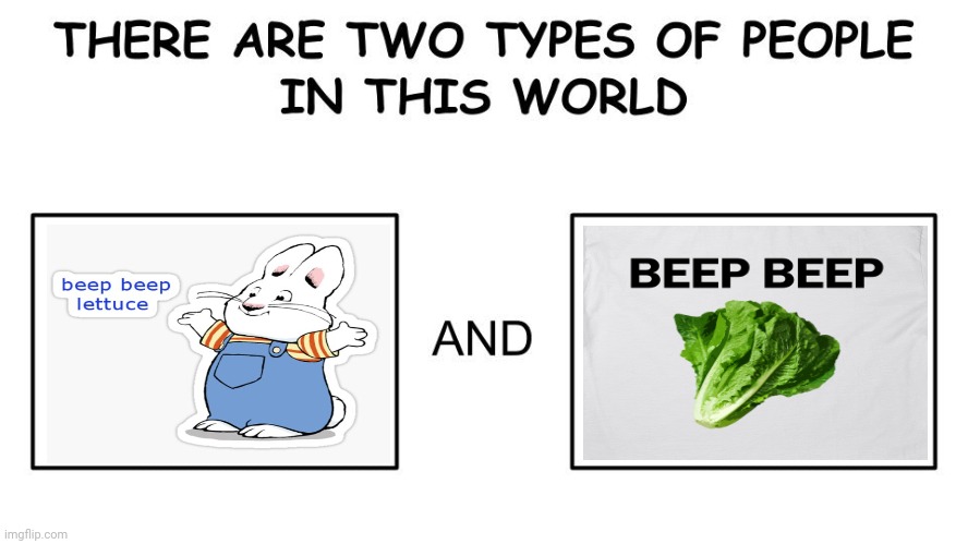Beep beep lettuce | image tagged in there are two types of people in this world,beep beep,lettuce,memes,meme,funny memes | made w/ Imgflip meme maker