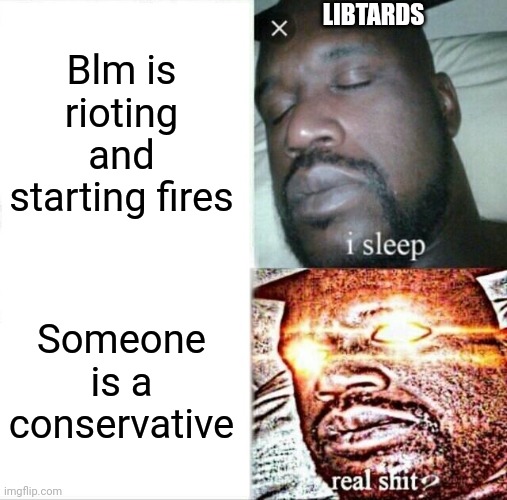 They are have the stupid | LIBTARDS; Blm is rioting and starting fires; Someone is a conservative | image tagged in memes,sleeping shaq | made w/ Imgflip meme maker